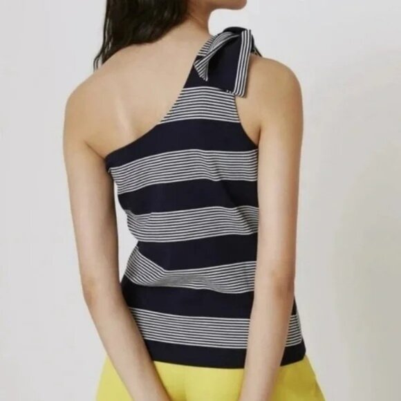 NWOT Anthropologie Bishop + Young Navy & White One Shoulder Tie Tank Size Small - Picture 3 of 12